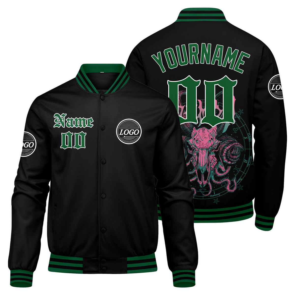 Chaqueta universitaria personalizada estilo Letterman para hombres-mujeres y color verde