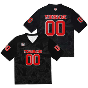 Camiseta de fútbol personalizada con nombre y número del equipo impresos y bordados-color negro y rojo
