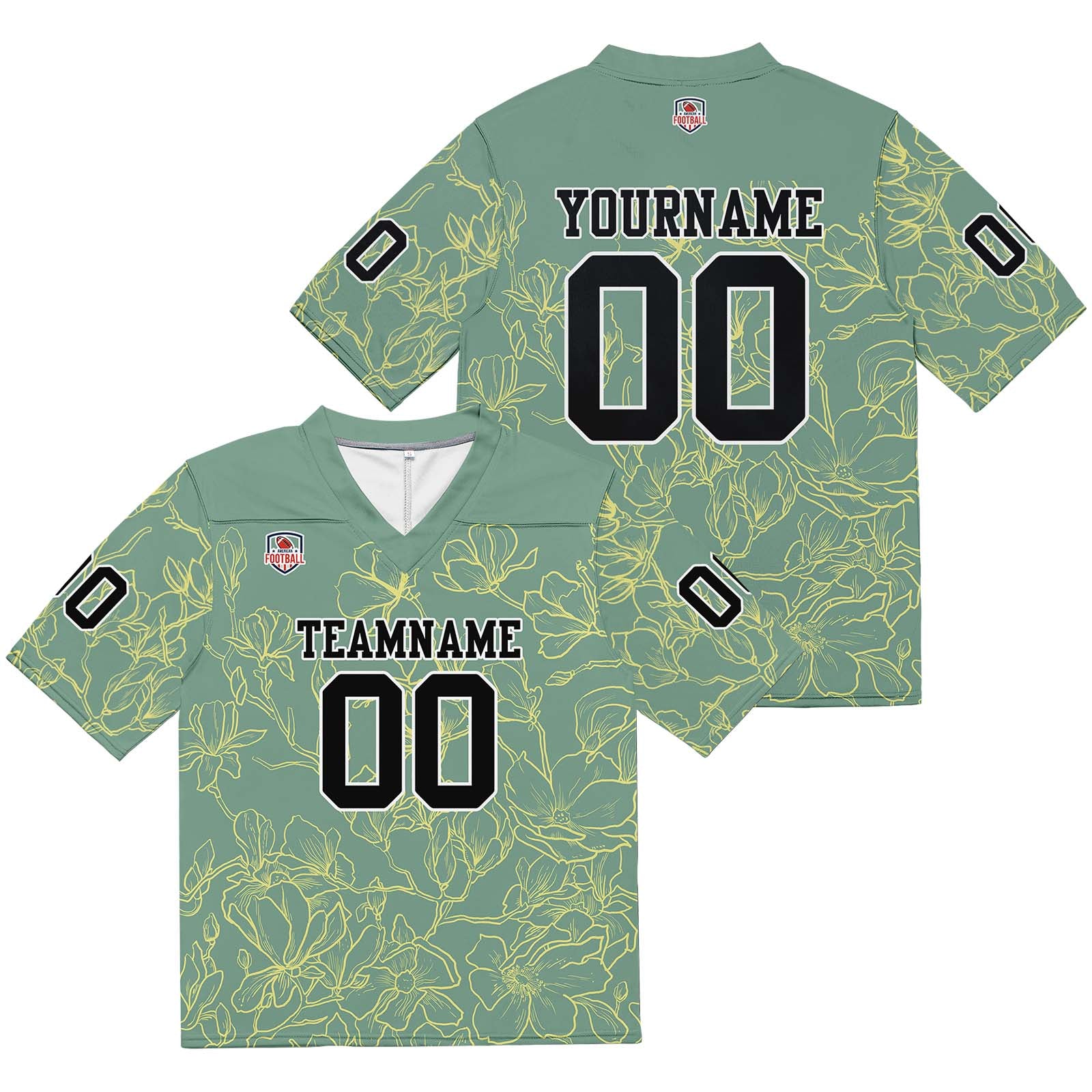Camiseta de fútbol personalizada con nombre y número del equipo bordados-color verde grisáceo y amarillo