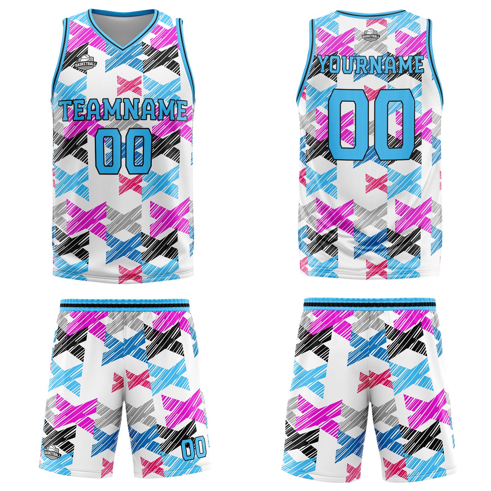 Uniforme de baloncesto azul claro personalizado con tu logotipo-nombre y número impresos