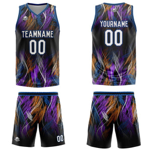 Uniforme de baloncesto personalizado en negro y azul con tu logotipo-nombre y número impresos