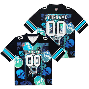 Camiseta de fútbol personalizada con nombre y número del equipo bordados y estampados-estilo grafiti con calavera -Azul claro