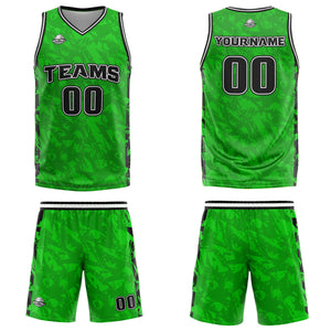 Uniforme de baloncesto personalizado en verde roto y negro con tu logotipo-nombre y número impresos