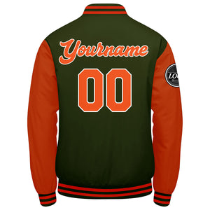 Chaqueta universitaria personalizada estilo Letterman para hombres-mujeres y jóvenes-color verde oliva y naranja