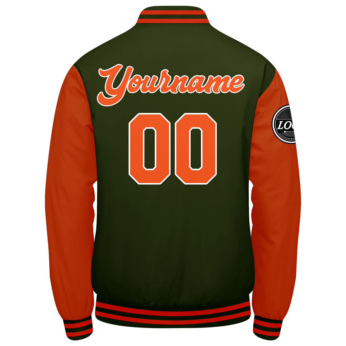 Chaqueta universitaria personalizada estilo Letterman para hombres-mujeres y jóvenes-color verde oliva y naranja