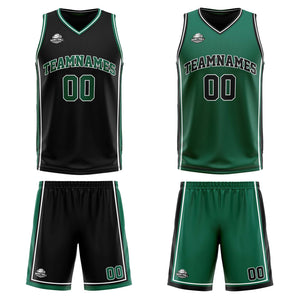 Traje de baloncesto reversible negro y verde personalizado para adultos y niños