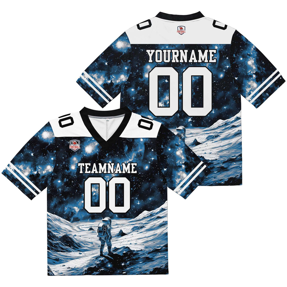 Camiseta de fútbol personalizada con nombre y número del equipo bordados-color negro y azul