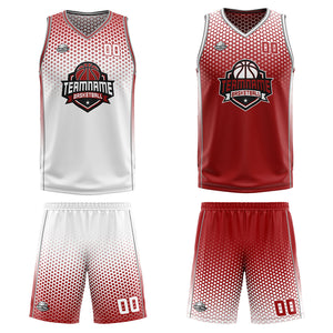 Traje de baloncesto reversible blanco y rojo personalizado para adultos y niños