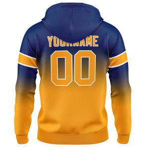 Sudadera con capucha personalizada con degradado para hombre-mujer-niña o niño Estampa tu logotipo-nombre o número Azul marino y naranja