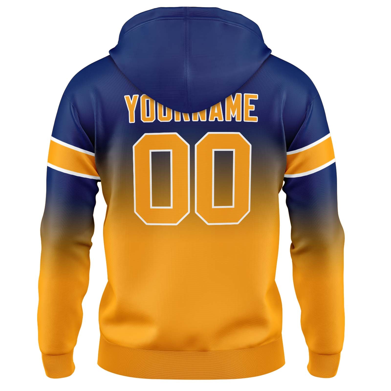 Sudadera con capucha personalizada con degradado para hombre-mujer-niña o niño Estampa tu logotipo-nombre o número Azul marino y naranja