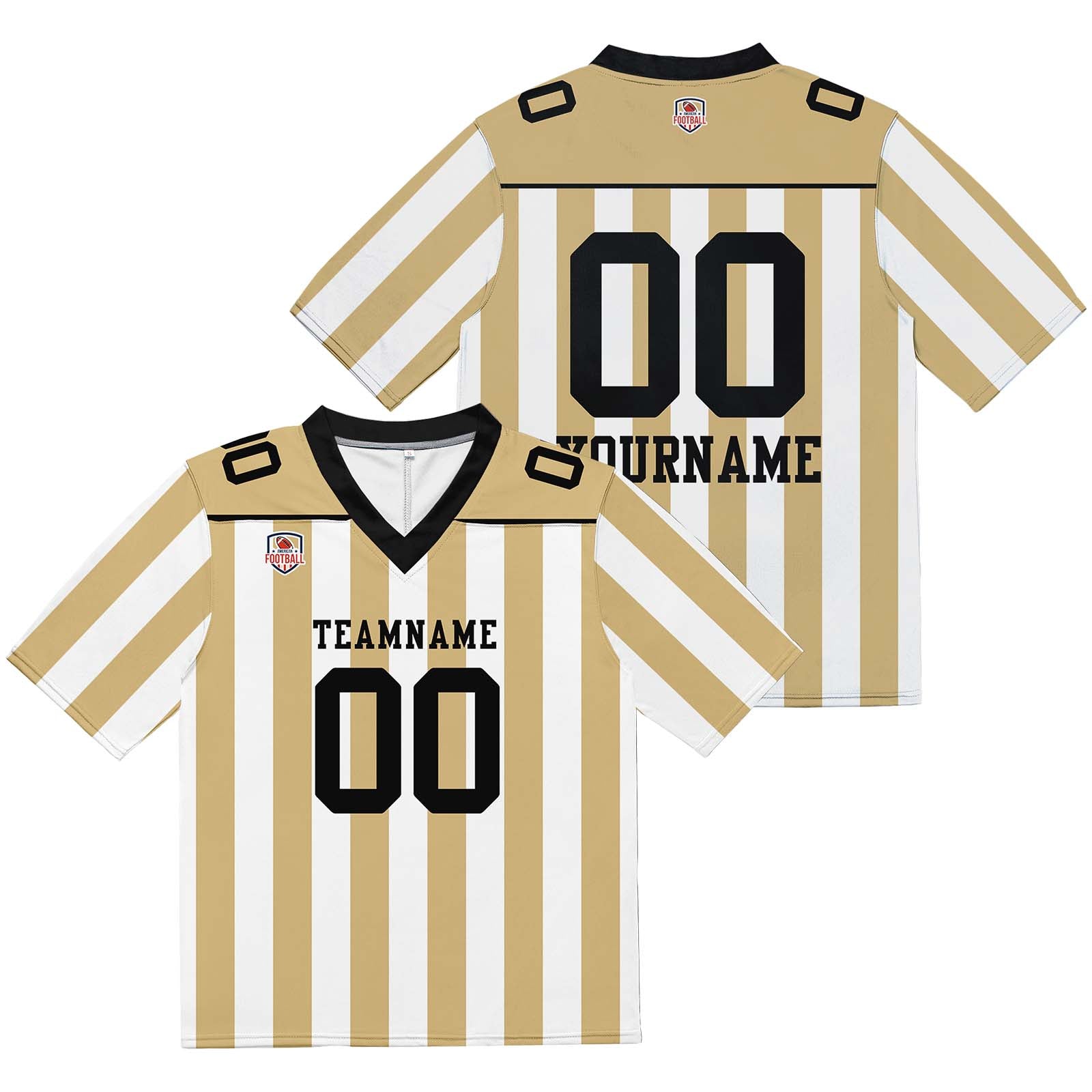 Camiseta de fútbol personalizada con nombre y número del equipo bordados-color dorado y blanco