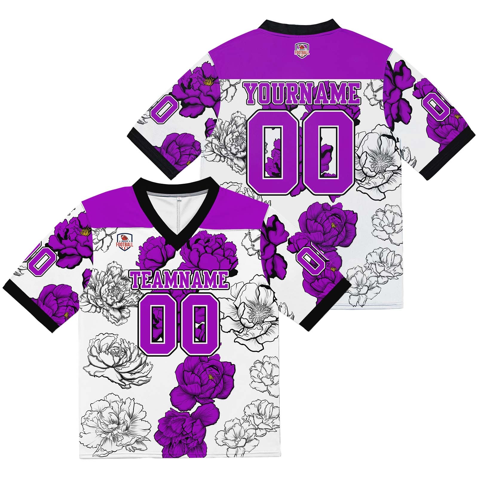 Camiseta de fútbol personalizada con nombre y número del equipo bordados-color morado
