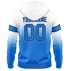 Sudadera con capucha personalizada con degradado para hombre-mujer-niña o niño Estampa tu logotipo-nombre y número en blanco y azul
