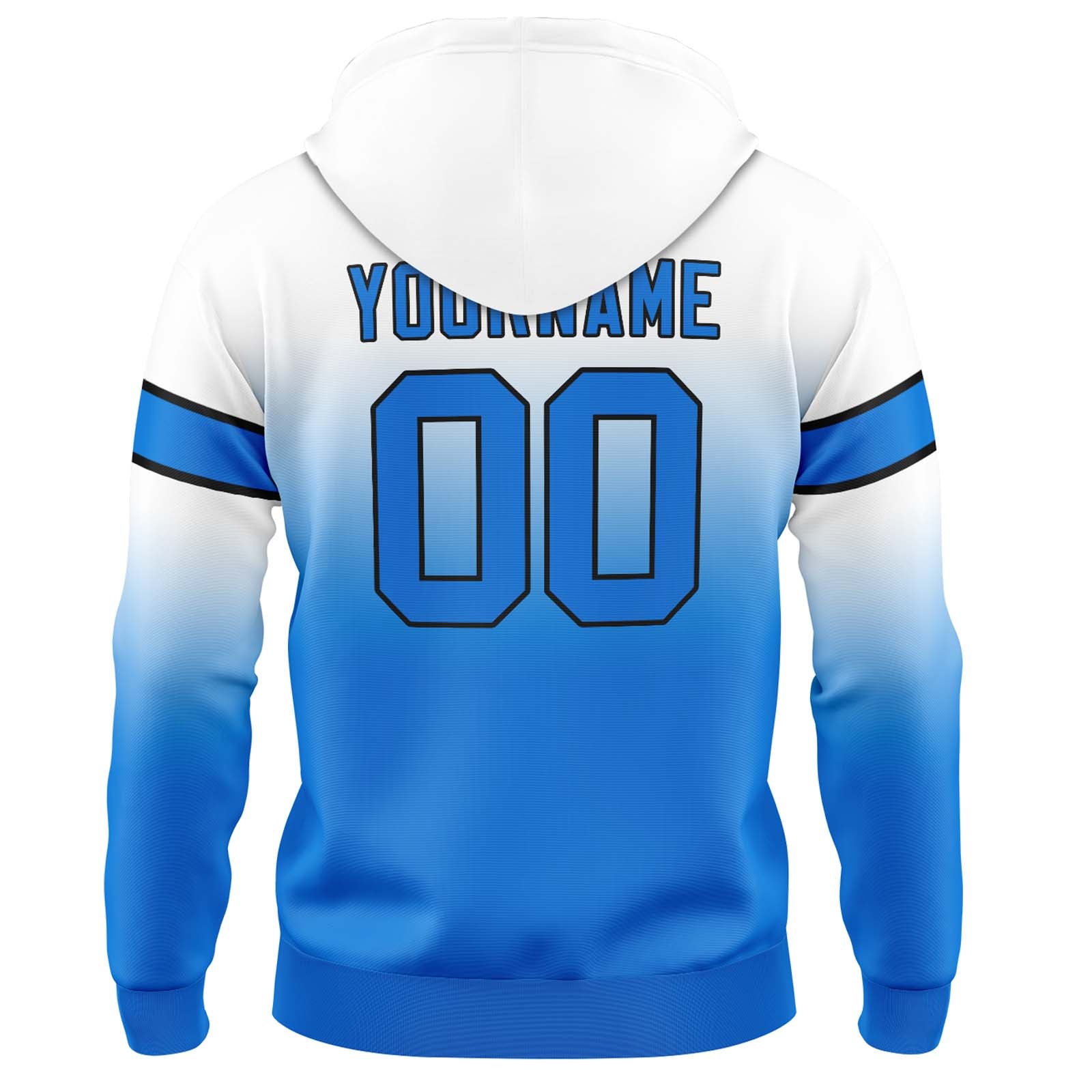 Sudadera con capucha personalizada con degradado para hombre-mujer-niña o niño Estampa tu logotipo-nombre y número en blanco y azul