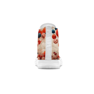 Abstract Float: Sumérgete en un mundo de estilo con zapatillas de lona de media caña para hombre y mujer El estampado de globos de lunares transforma cada paso en una expresión abstracta de fantasía y elegancia