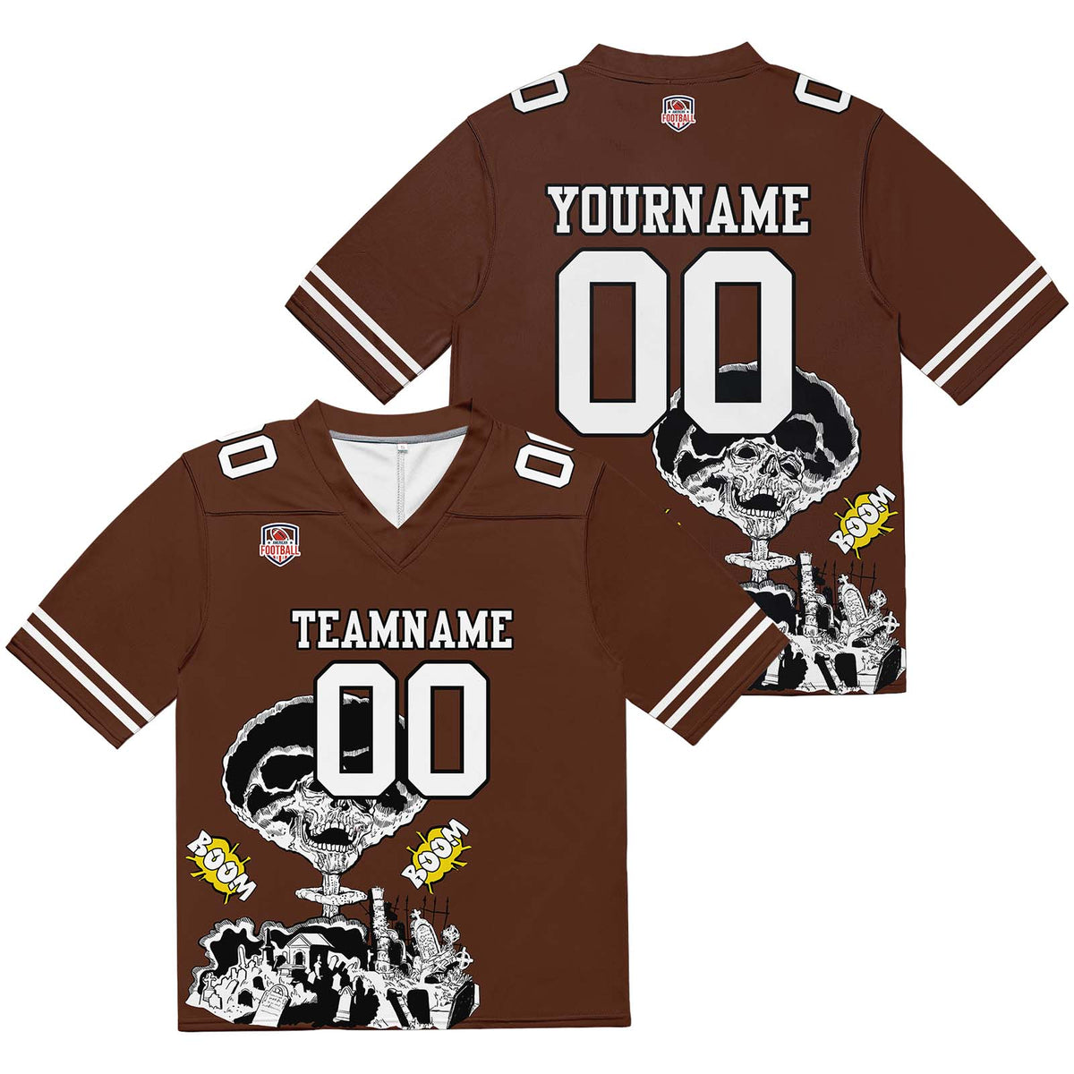 Camiseta de fútbol personalizada con nombre y número del equipo impresos y bordados-color marrón