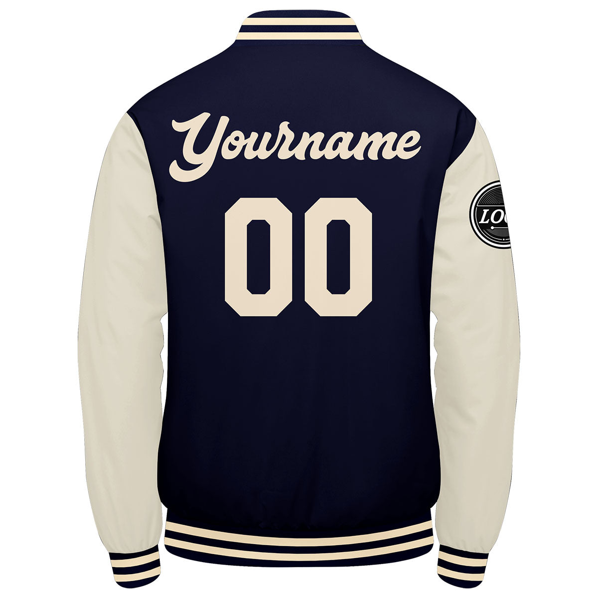 Chaqueta universitaria personalizada estilo Letterman para hombres-mujeres y jóvenes-color azul marino y crema