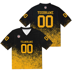 Camiseta de fútbol personalizada con nombre y número del equipo impresos y bordados-color negro y amarillo
