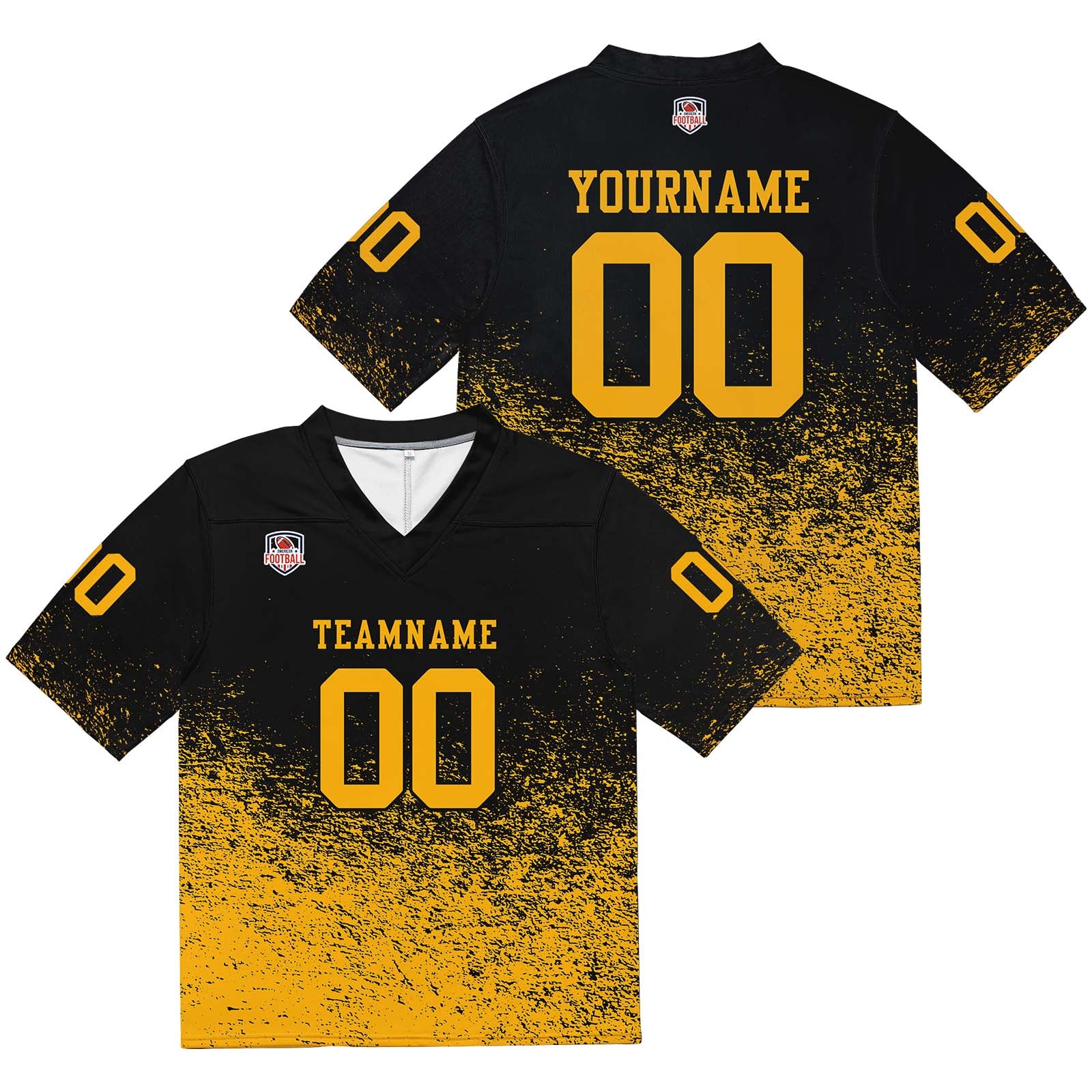 Camiseta de fútbol personalizada con nombre y número del equipo impresos y bordados-color negro y amarillo