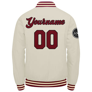 Chaqueta universitaria personalizada estilo Letterman para hombres-mujeres y jóvenes-color crema carmesí