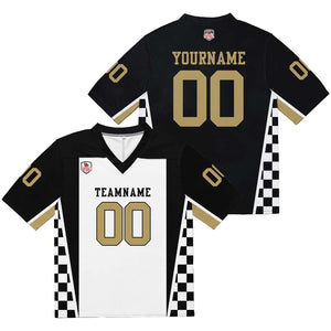 Camiseta de fútbol personalizada con nombre y número del equipo bordados y estampados en blanco y negro