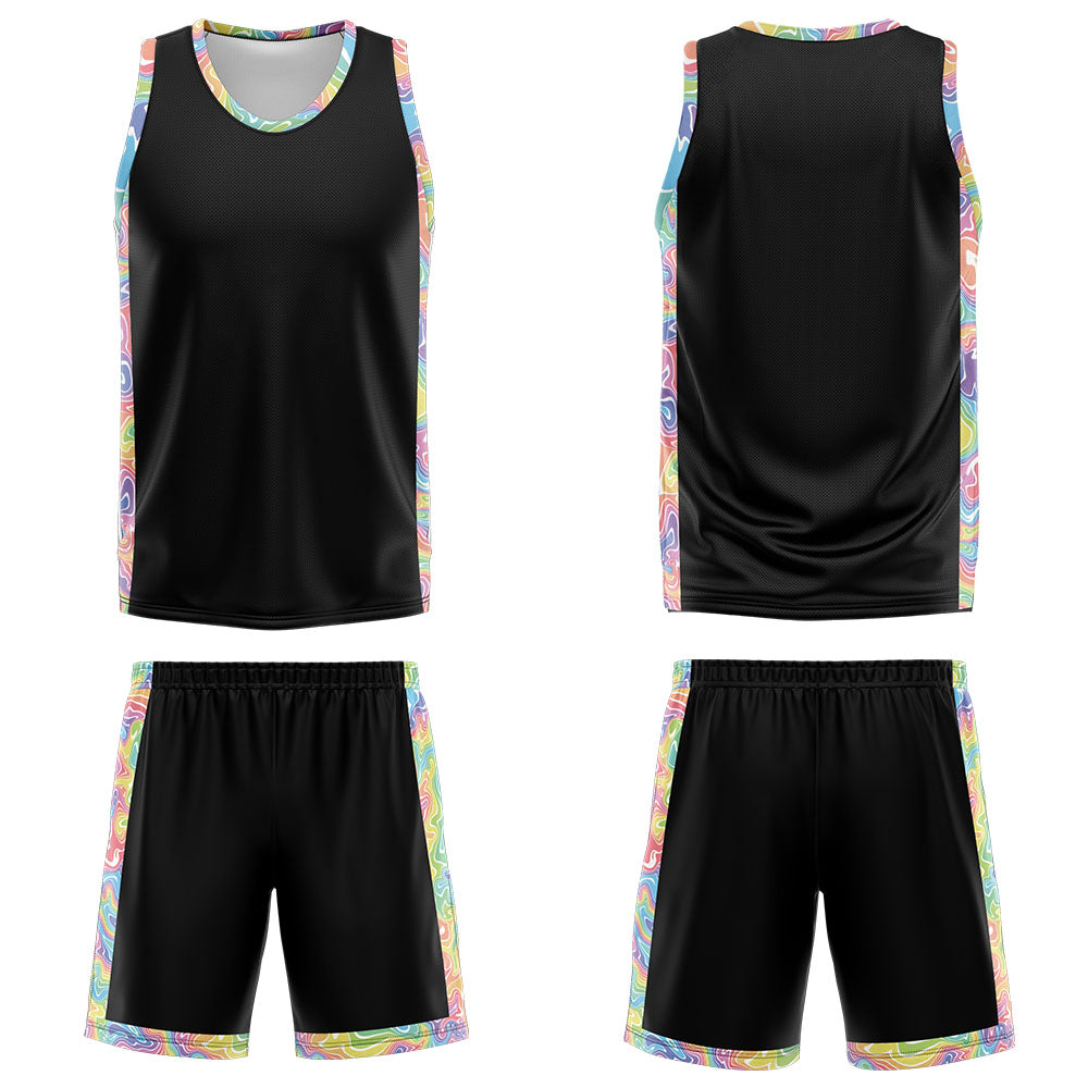 Uniforme de baloncesto negro personalizado con tu logotipo-nombre y número impresos