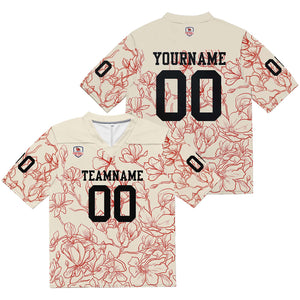 Camiseta de fútbol personalizada con nombre y número del equipo bordados-color crema y rojo