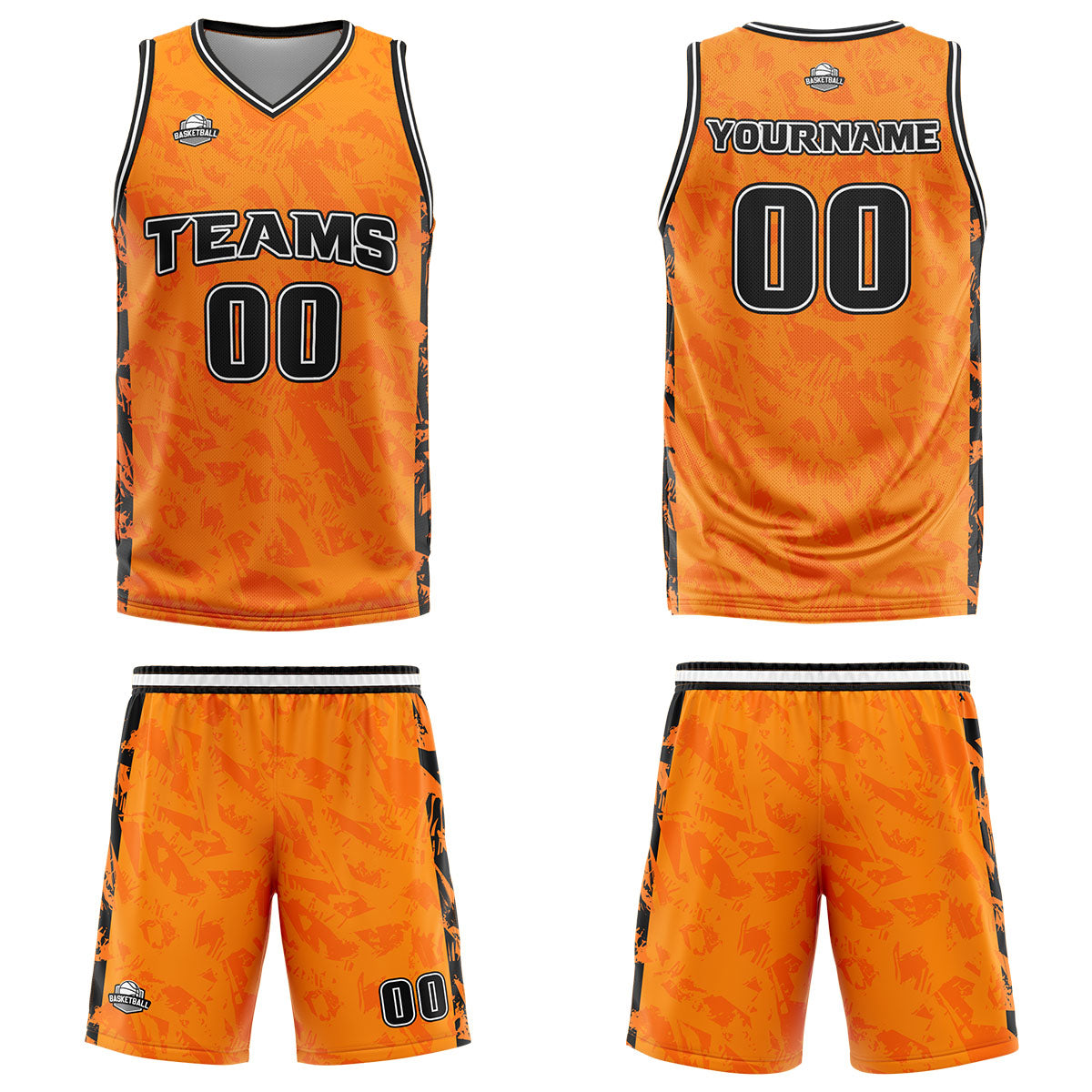 Uniforme de baloncesto personalizado color naranja roto con tu logotipo-nombre y número impresos