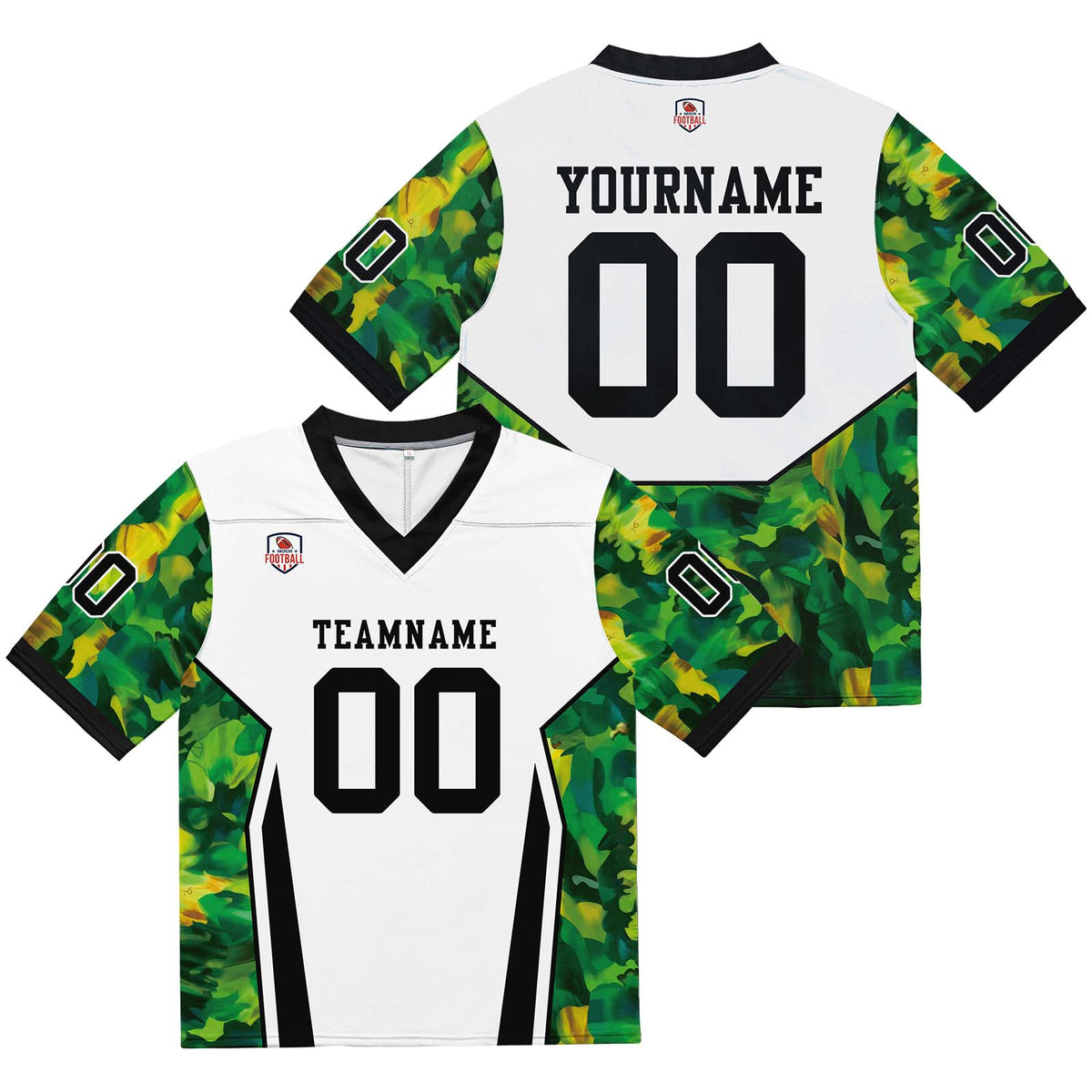 Camiseta de fútbol personalizada con nombre y número del equipo impresos y bordados-color blanco y verde