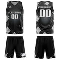 Uniforme de baloncesto gris con diseño geométrico personalizado-estampado con tu logotipo-nombre y número