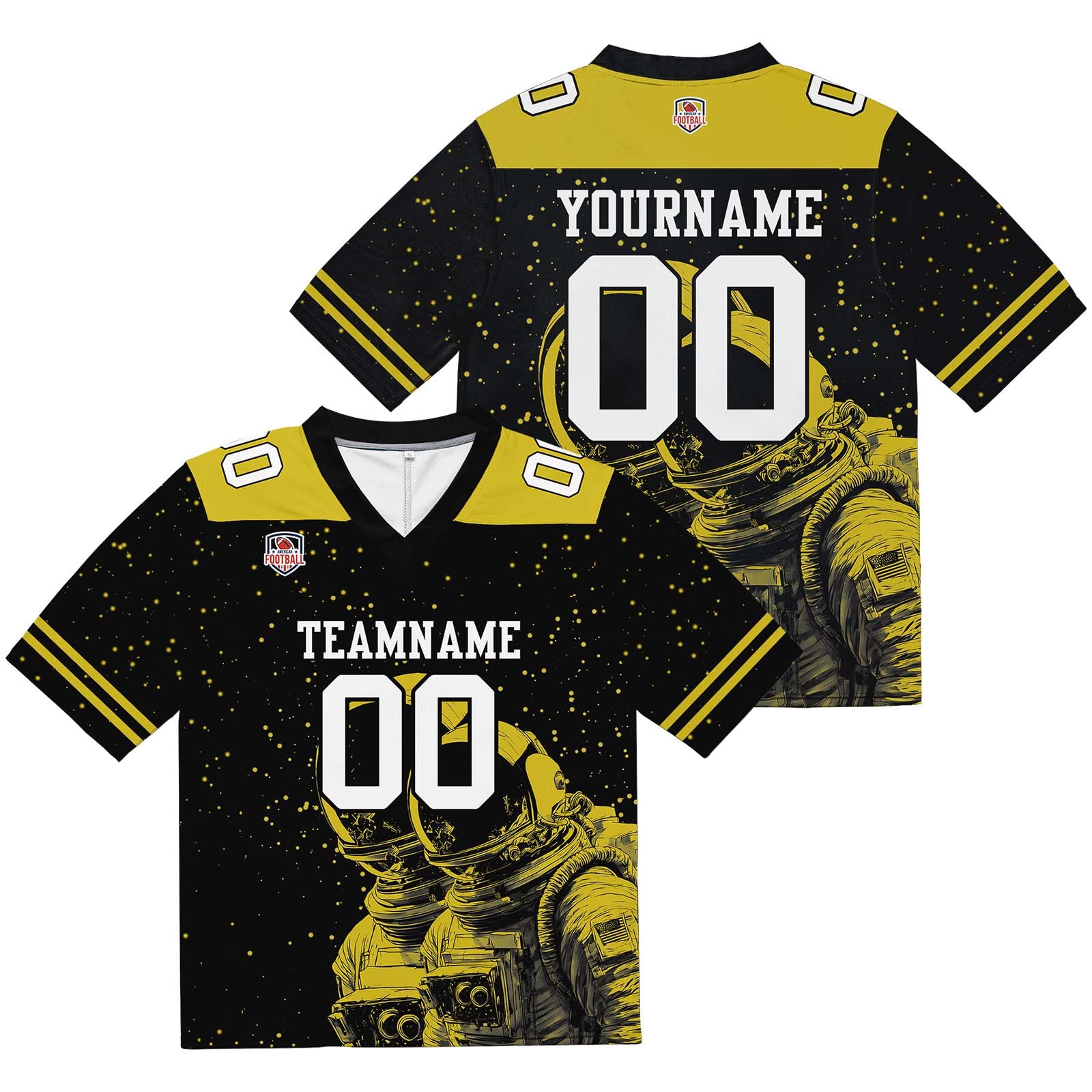 Camiseta de fútbol personalizada con nombre y número del equipo bordados-color negro y amarillo