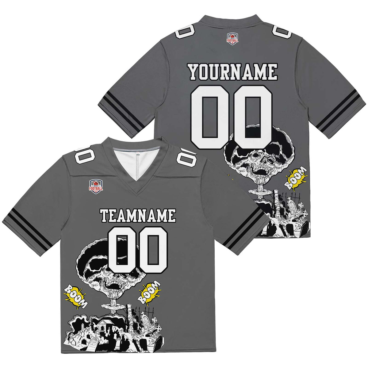 Camiseta de fútbol personalizada con nombre y número del equipo impresos y bordados-color gris