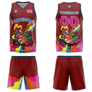 Uniforme de baloncesto personalizado color burdeos con tu logotipo-nombre y número impresos