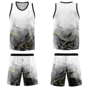 Uniforme de baloncesto personalizado en blanco y negro con tu logotipo-nombre y número impresos