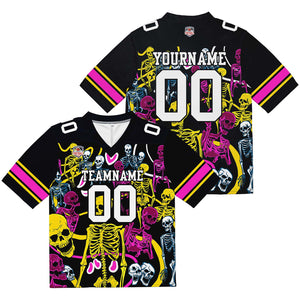 Camiseta de fútbol personalizada con nombre y número del equipo bordados e impresos (Esqueleto Amarillo)