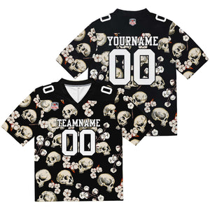 Camiseta de fútbol personalizada con nombre y número del equipo bordados y estampados en forma de calavera negra