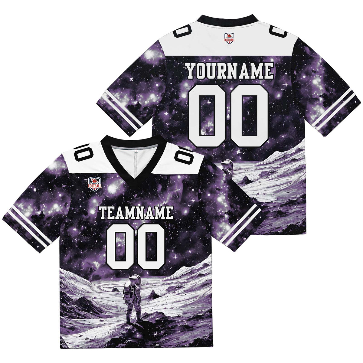 Camiseta de fútbol personalizada con nombre y número del equipo bordados-color negro y morado