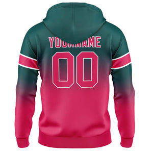 Sudadera con capucha personalizada con degradado para hombre-mujer-niña o niño Estampa tu logotipo-nombre y número en verde oscuro y rosa