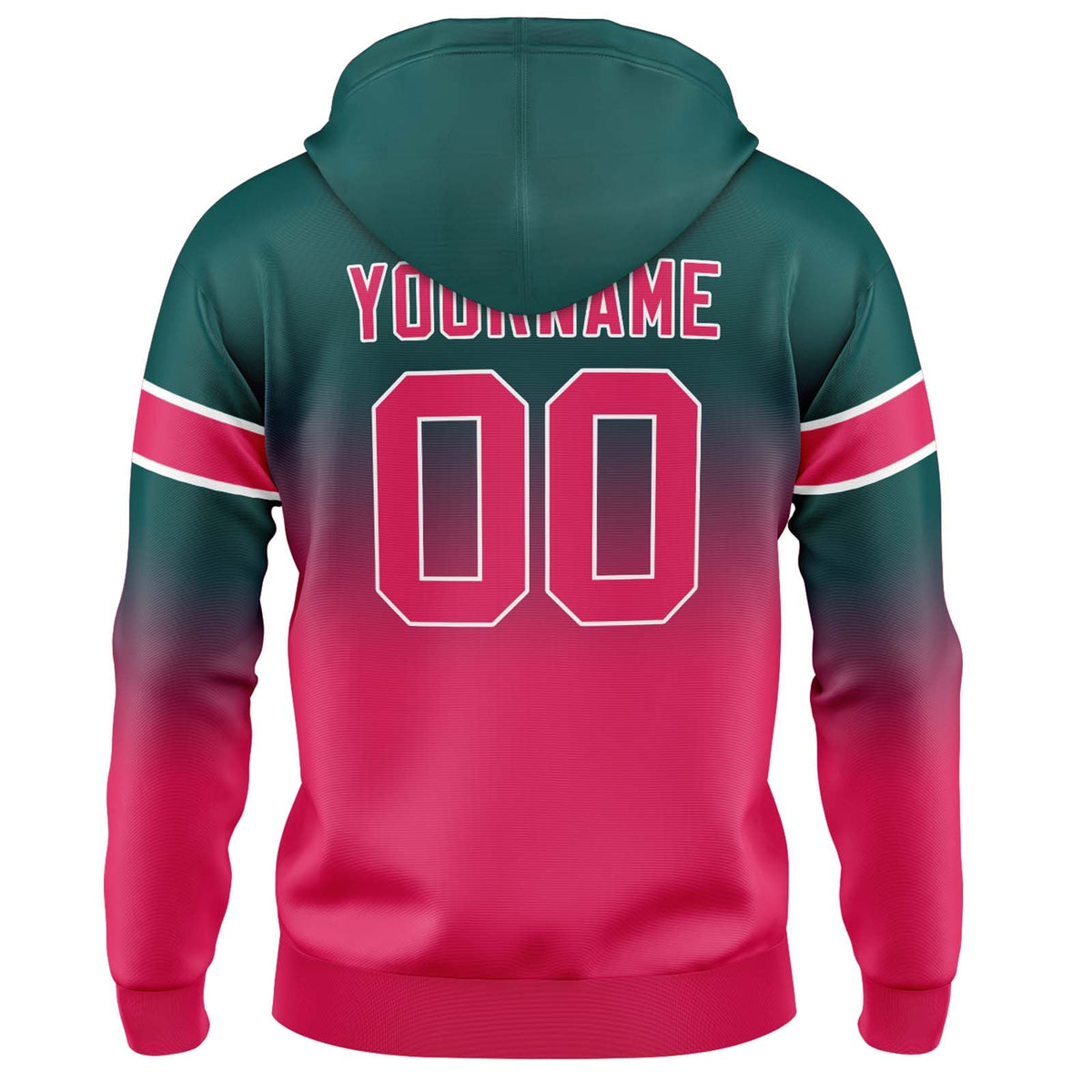 Sudadera con capucha personalizada con degradado para hombre-mujer-niña o niño Estampa tu logotipo-nombre y número en verde oscuro y rosa