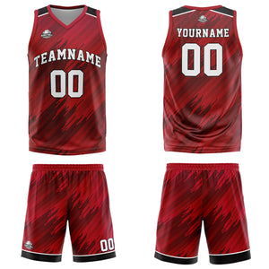 Uniforme de baloncesto rojo tipo rayas personalizado con su logotipo-nombre y número impresos