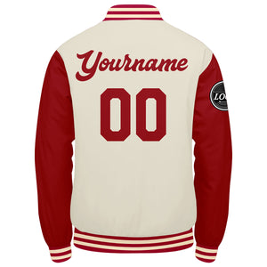 Chaqueta universitaria personalizada estilo Letterman para hombres-mujeres y jóvenes-color rojo crema