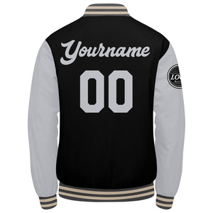 Chaqueta universitaria personalizada estilo Letterman para hombres-mujeres y jóvenes en color gris-negro y crema