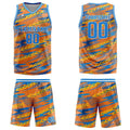 Uniforme de baloncesto personalizado naranja y azul con tu logotipo-nombre y número impresos