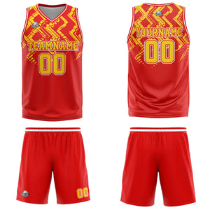 Uniforme de baloncesto personalizado rojo y naranja con tu logotipo-nombre y número impresos