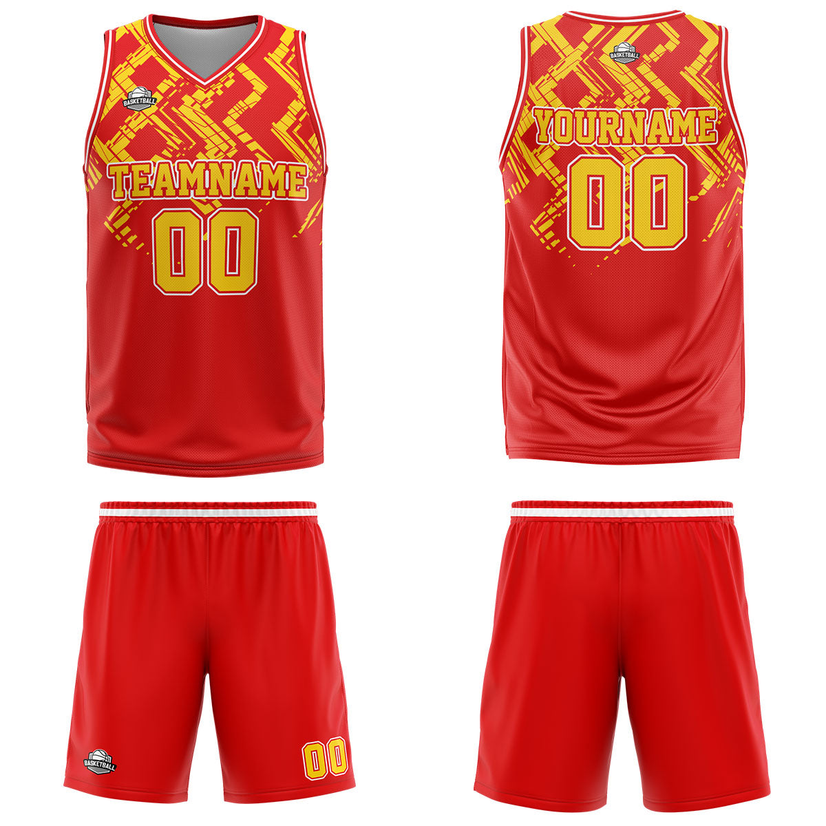 Uniforme de baloncesto personalizado rojo y naranja con tu logotipo-nombre y número impresos