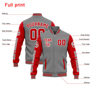 Chaqueta universitaria personalizada estilo Letterman para hombres-mujeres y jóvenes-color gris y rojo