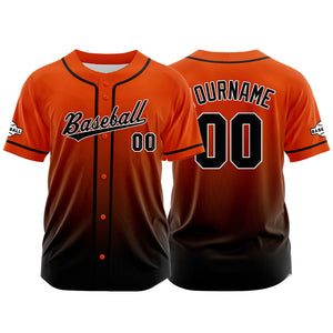 Camiseta de béisbol con dise?o personalizado estampado completo en negro y naranja