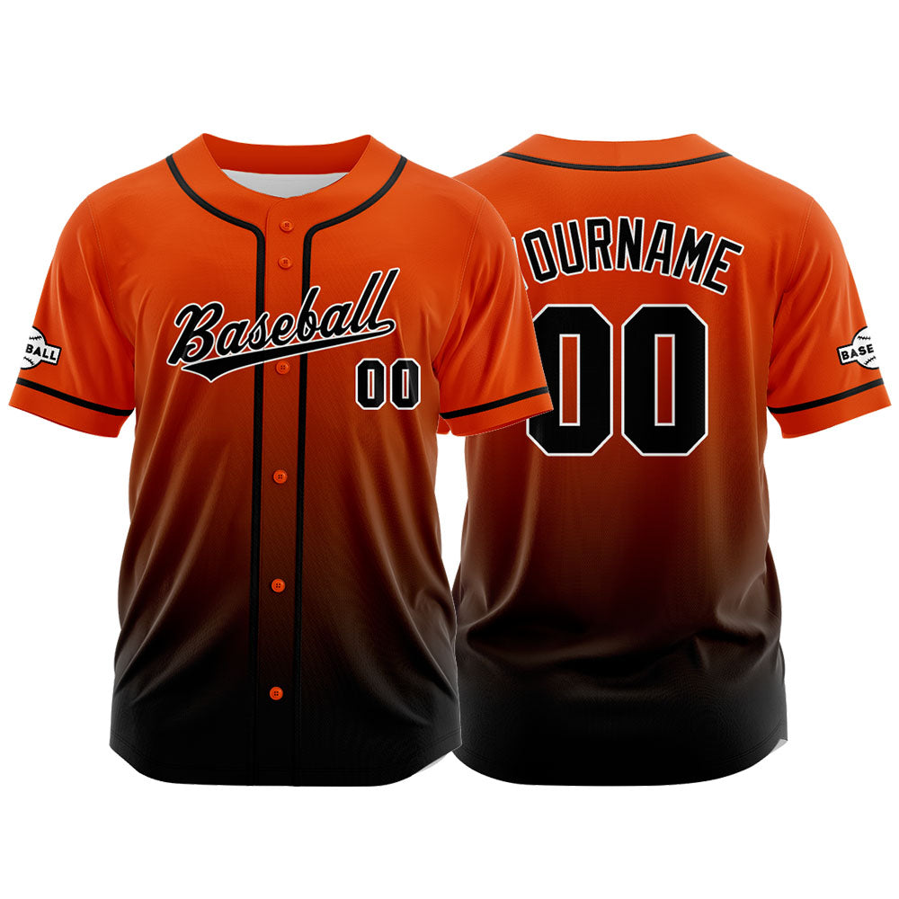 Camiseta de béisbol con dise?o personalizado estampado completo en negro y naranja