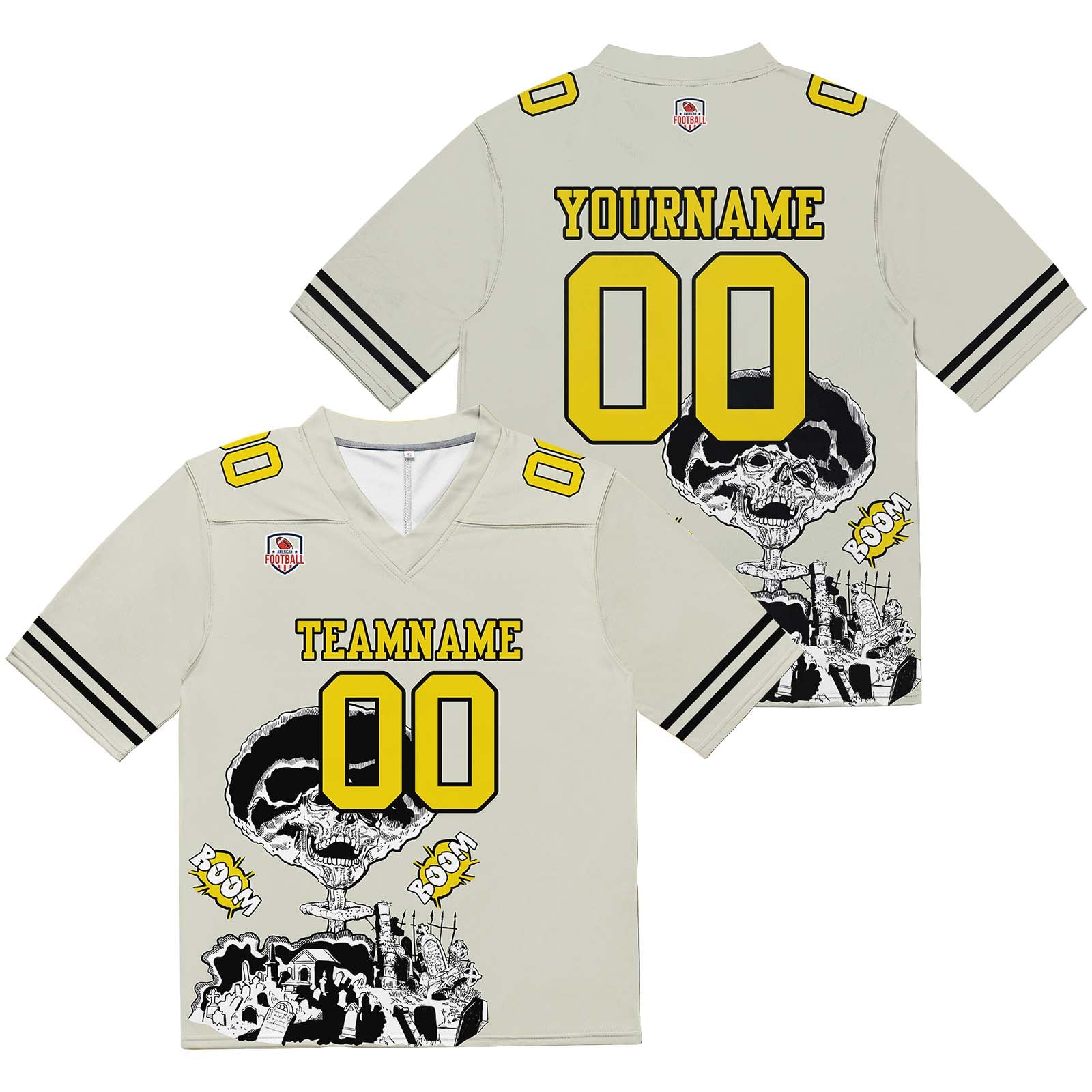 Camiseta de fútbol personalizada con nombre y número del equipo bordados-color gris arroz