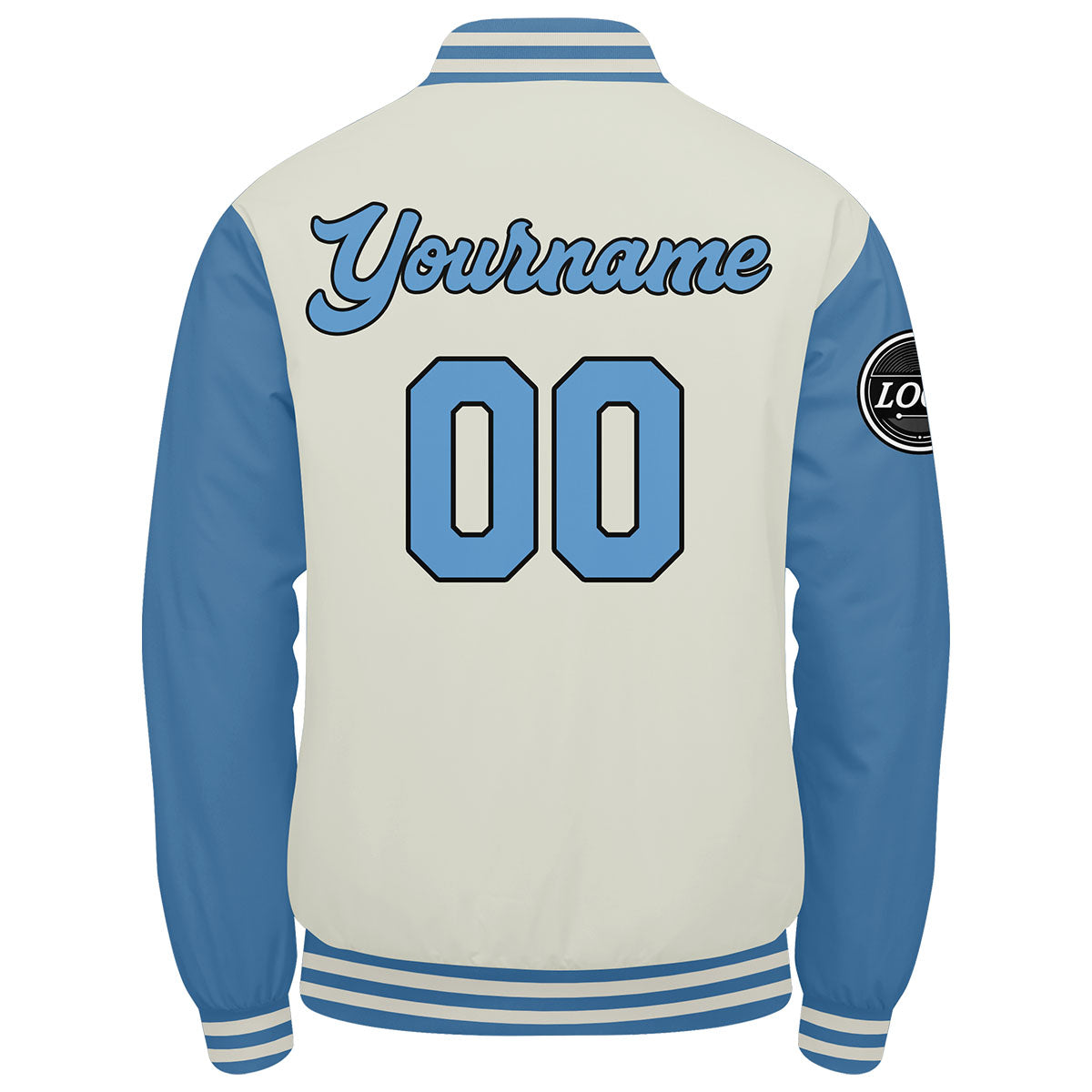 Chaqueta universitaria personalizada estilo Letterman para hombres-mujeres y jóvenes-color azul claro y crema